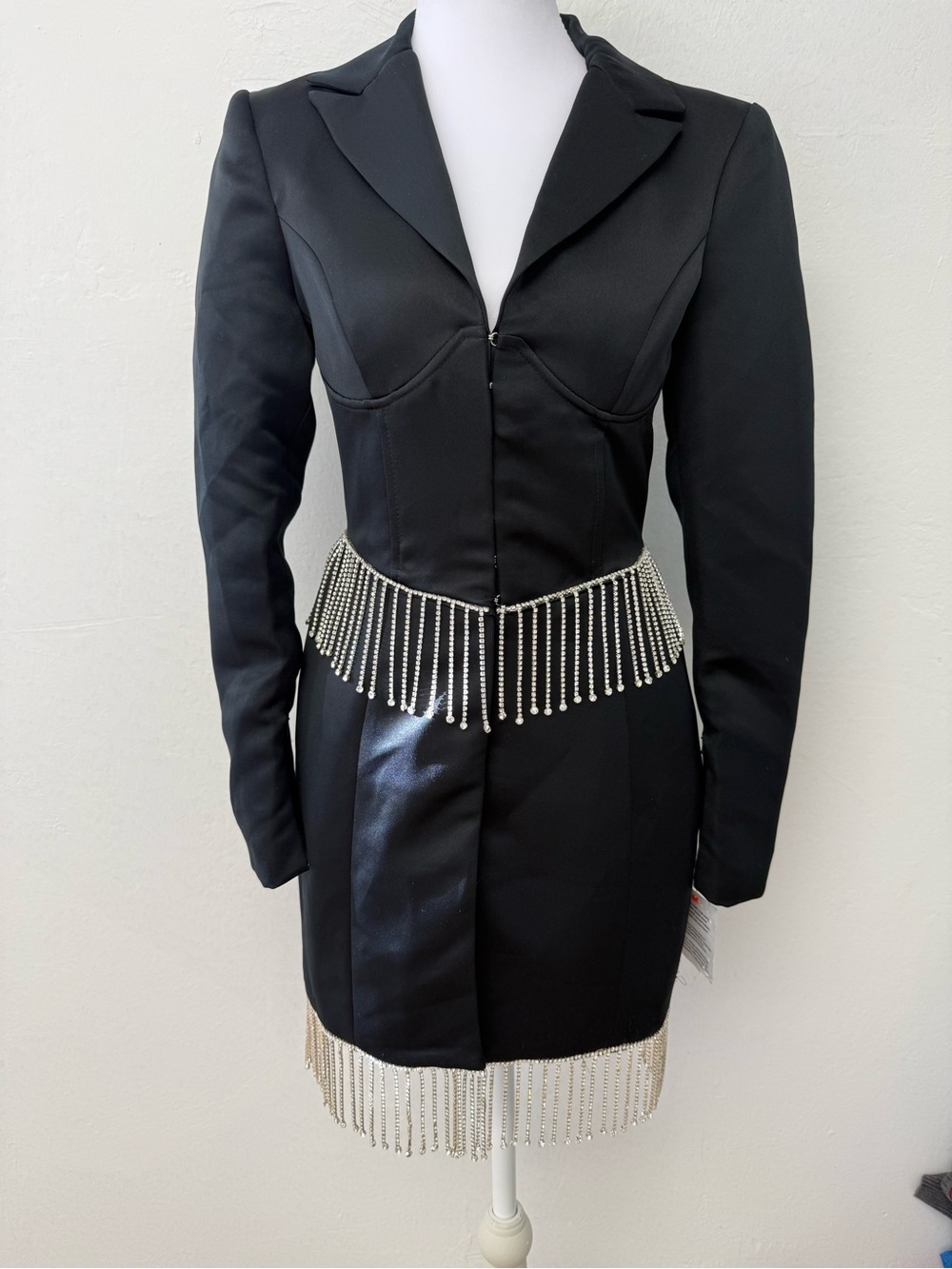 ASOS Black Long Sleeve Dress with Silver Fringe